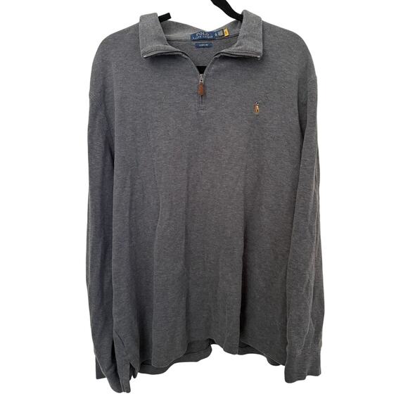 Ralph Lauren Estate-Rib w/Pony 100%Cotton Gray Quarter Zip Pullover Sweater-XL - Picture 1 of 6